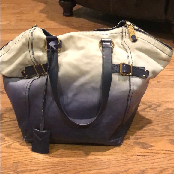YSL suede navy and cream purse